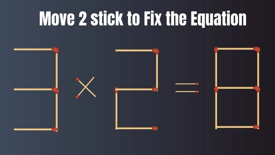 Brain Teaser for IQ Test: 3x2=8 Fix The Equation By Moving 2 Sticks