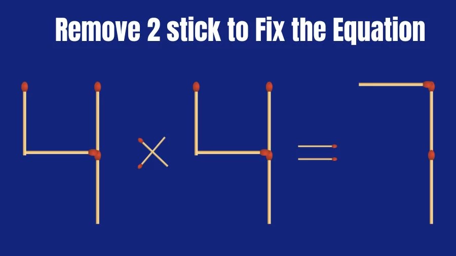 Brain Teaser: 4x4=7 Remove 2 Matchsticks to Fix the Equation