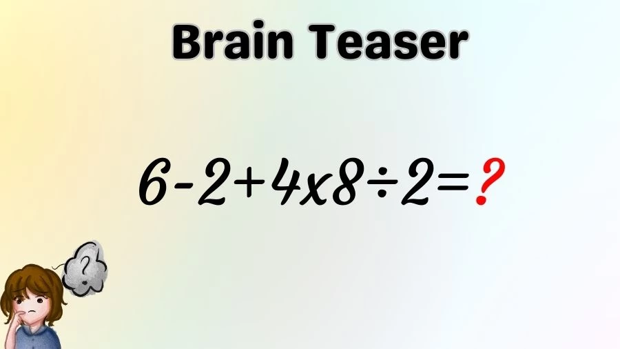 Brain Teaser Math Test: Can You Solve 6-2+4x8÷2=?