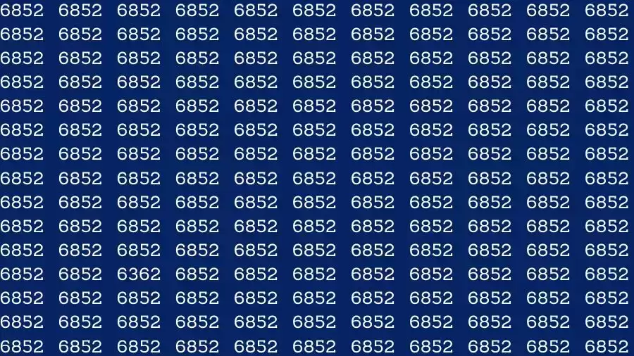 Optical Illusion Brain Challenge: If you have Eagle Eyes Find the number 6362 among 6852 in 12 Seconds?