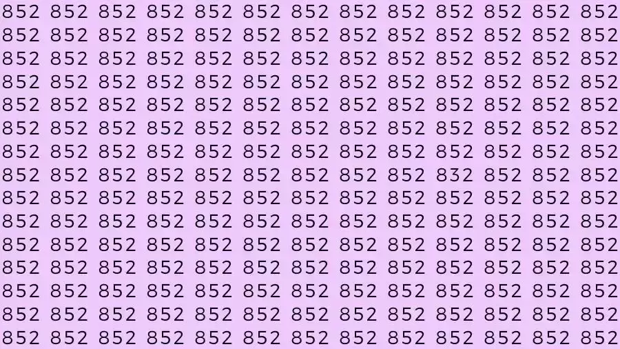 Optical Illusion Brain Test: If you have 50/50 Vision Find the number 832 among 852 in 15 Seconds?