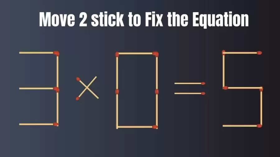 Matchstick Brain Teaser Puzzle: Move 2 Matchsticks to Make the Equation Right 3x0=5