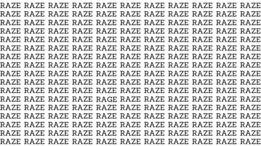 Observation Skills Test: If you have Eagle Eyes find the Word Rage among Raze in 05 Secs