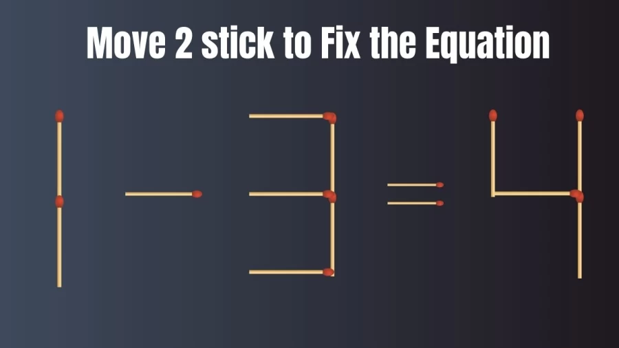 Brain Test: 1-3=4 Move 2 Matchsticks To Fix The Equation