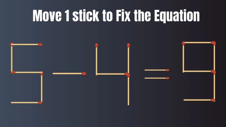 Brain Teaser: Move Only 1 Matchstick to Fix the Equation 5-4=9