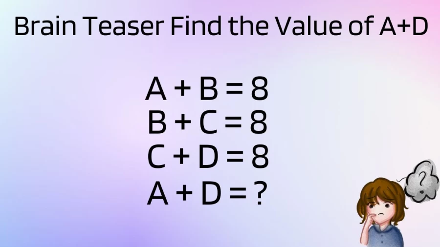 Brain Teaser Only Those with High IQ Can Solve: Find the Value of A+D Using the Clues Given here