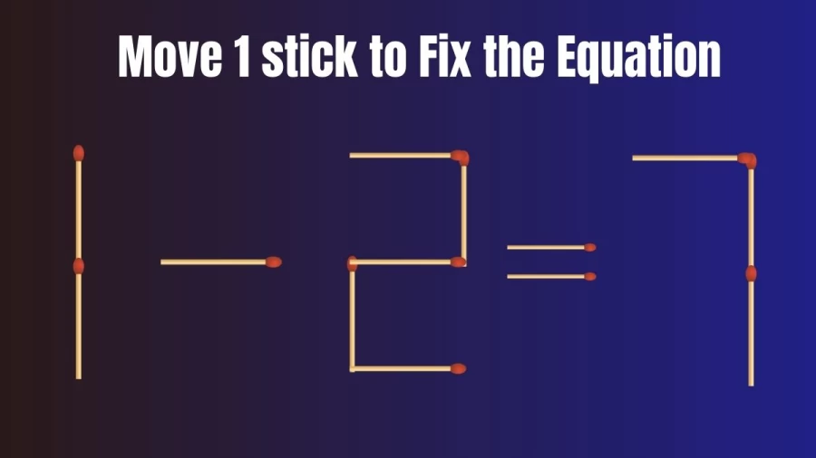 Matchstick Brain Teaser: 1-2=7 Move only 1 stick to make equation correct