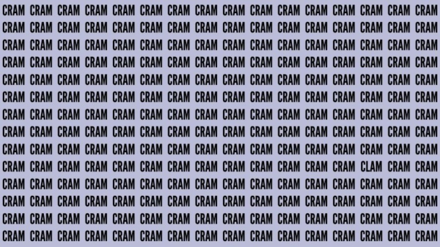 Optical Illusion: If you have Eagle Eyes find the Word Clam among Cram in 20 Secs