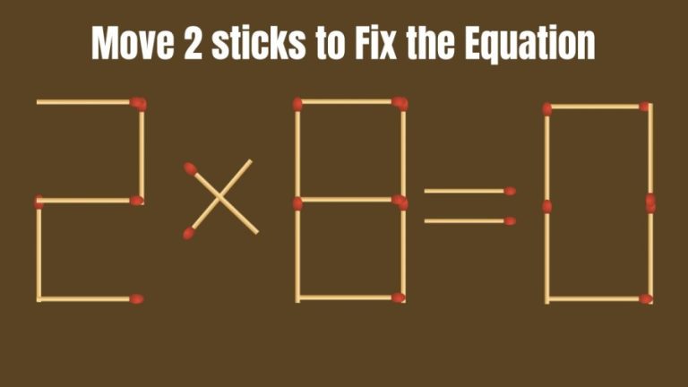 Brain Teaser Matchstick Challenge: Move only 2 Matchsticks to Fix this Equation 2x8=0