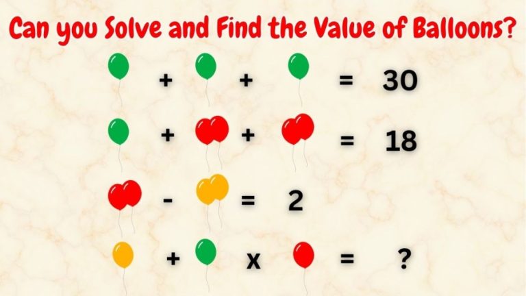 Brain Teaser only Genius can Solve: Can you Solve and Find the Value of Balloons?